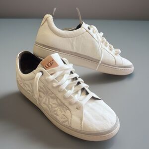 UGG Mens Cali Low Top Sneakers Palm Embroidered White Leather Shoes Size 12